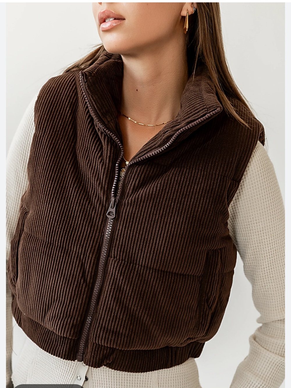 Buttery soft Ashley Outerwear Brown Corduroy Puffer Vest